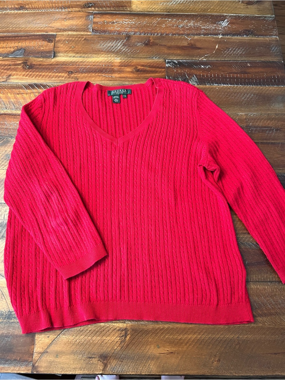 Lauren Ralph Lauren Bright Red Cable V-Neck Sweater